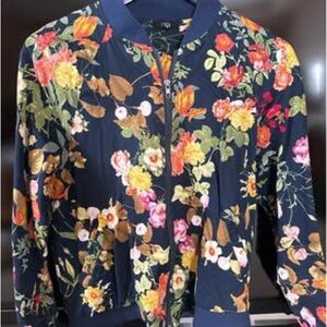 Floral Jacket - Navy with Multicolor Floral Print-Small